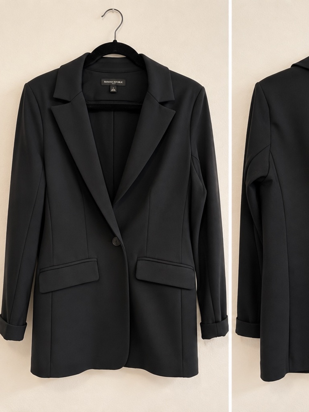 Banana Republic Black Longline Blazer Size L Single Button Tailored